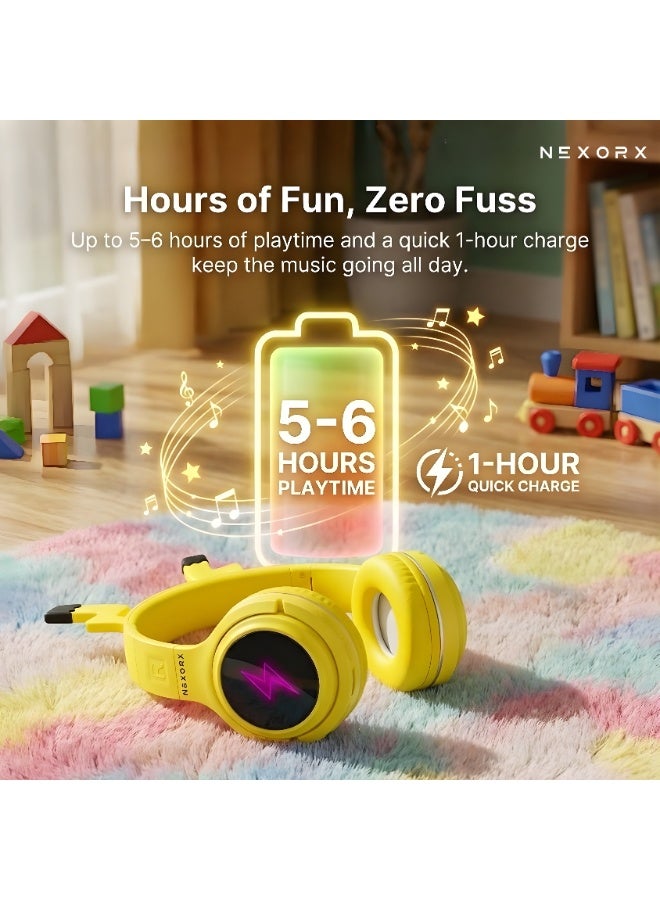 NEXORX NexTunes 003 Lite Kids Headphones – Bluetooth 5.0, 6H Playtime, Safe 85dB Volume Limit, Built-in Mic, Foldable & Lightweight Design for Ages 3+ Yellow - Image 3